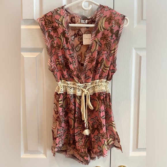 Free People Watching Waves Sleeveless Plunging V-Neck Woven Romper Brand New NWT - Picture 5 of 10